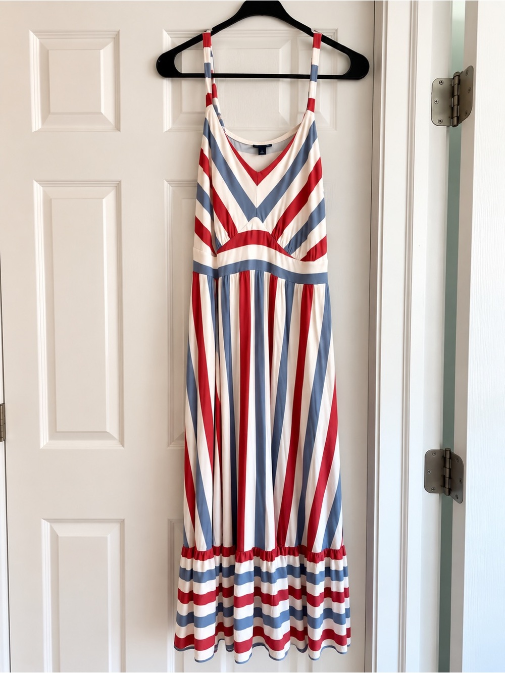 Orange, Blue, & White Striped Maxi Dress